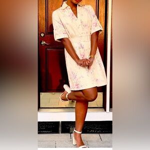 SOLITAIRE FLORAL EYELET BELTED SHIRT DRESS